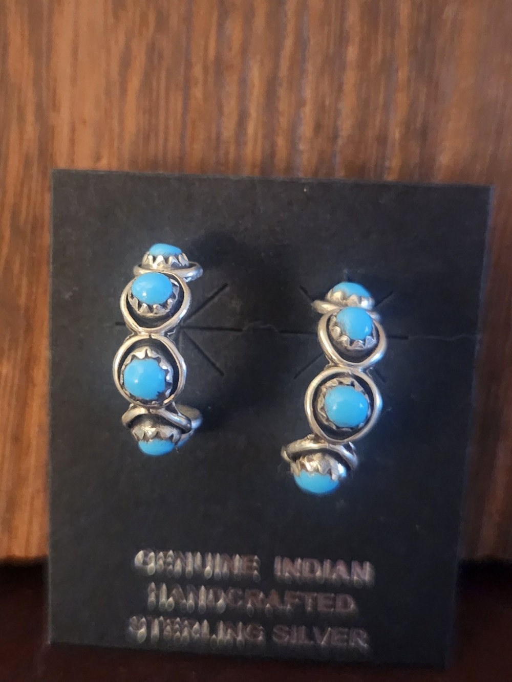 Sterling Silver With Sleeping BeautyTurquoise Hoop Earrings Genuine Indian Zuni